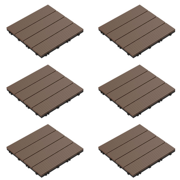 Pure Garden Interlocking 12"x12" Deck Tiles Slat Pattern Outdoor